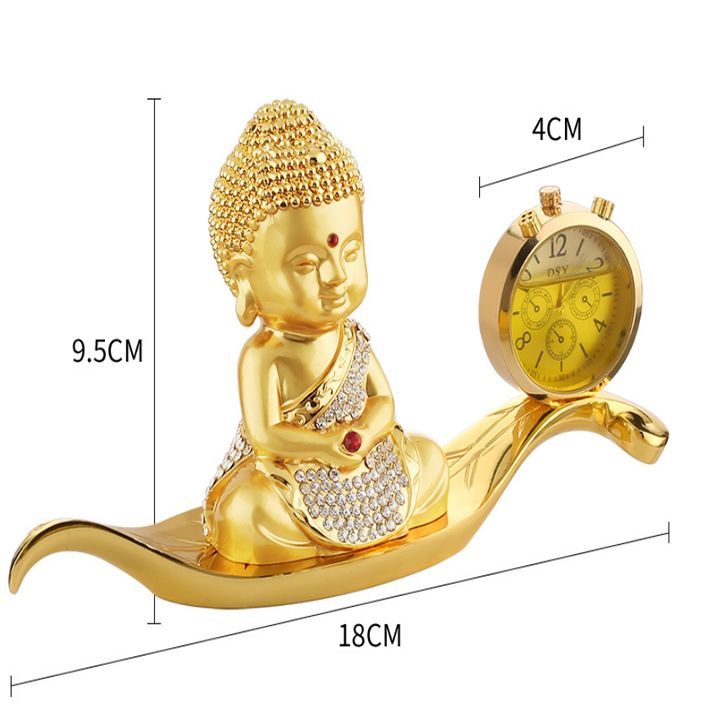 Tượng phật đúc đồng mạ vàng, kiêm đồng hồ trang trí trên bàn làm việc, taplo ô tô, xe hơi cao cấp - Mã A72542