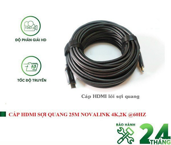 Cáp HDMI 2.0 sợi quang Nova dài 20m, 25m, 30M độ phân giải 4K @60Hz HDR chính hãng