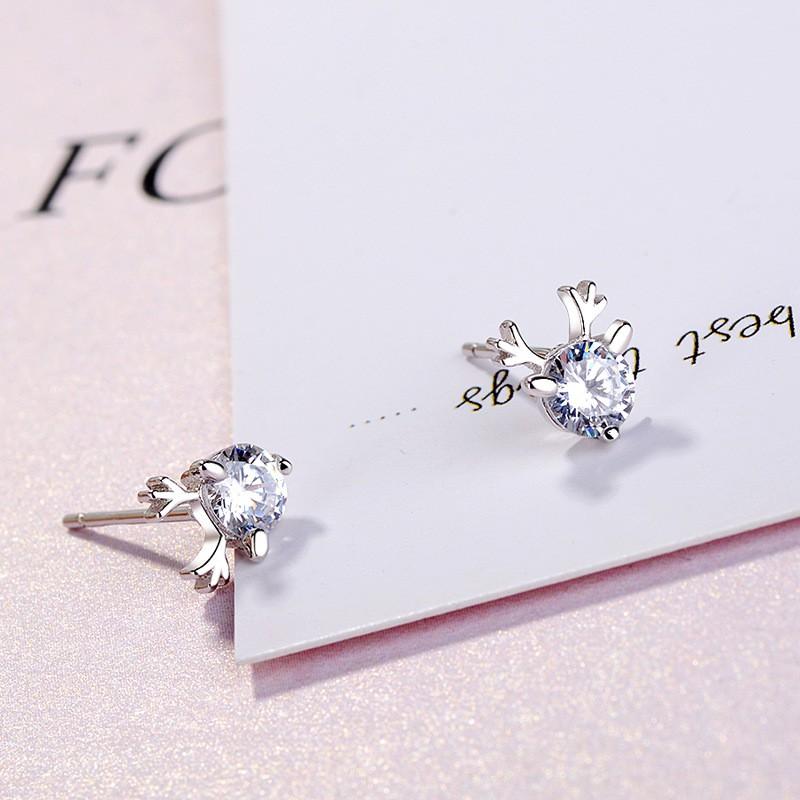 Bông tai nữ Pansy Store, khuyên tai bạc 925 con hươu đính đá