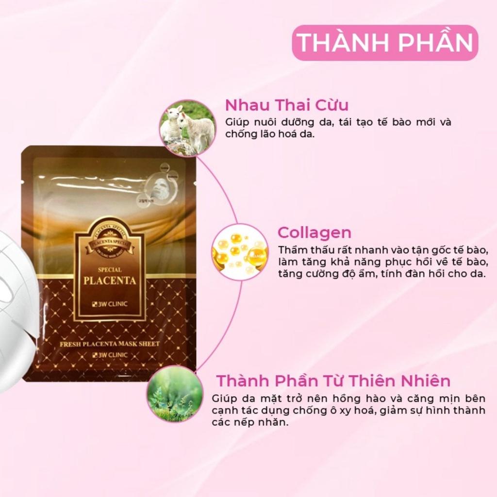 Combo 5 Mặt Nạ Nhau Thai Cừu 3W Clinic Fresh Placenta Mask Sheet 23ml/Miếng