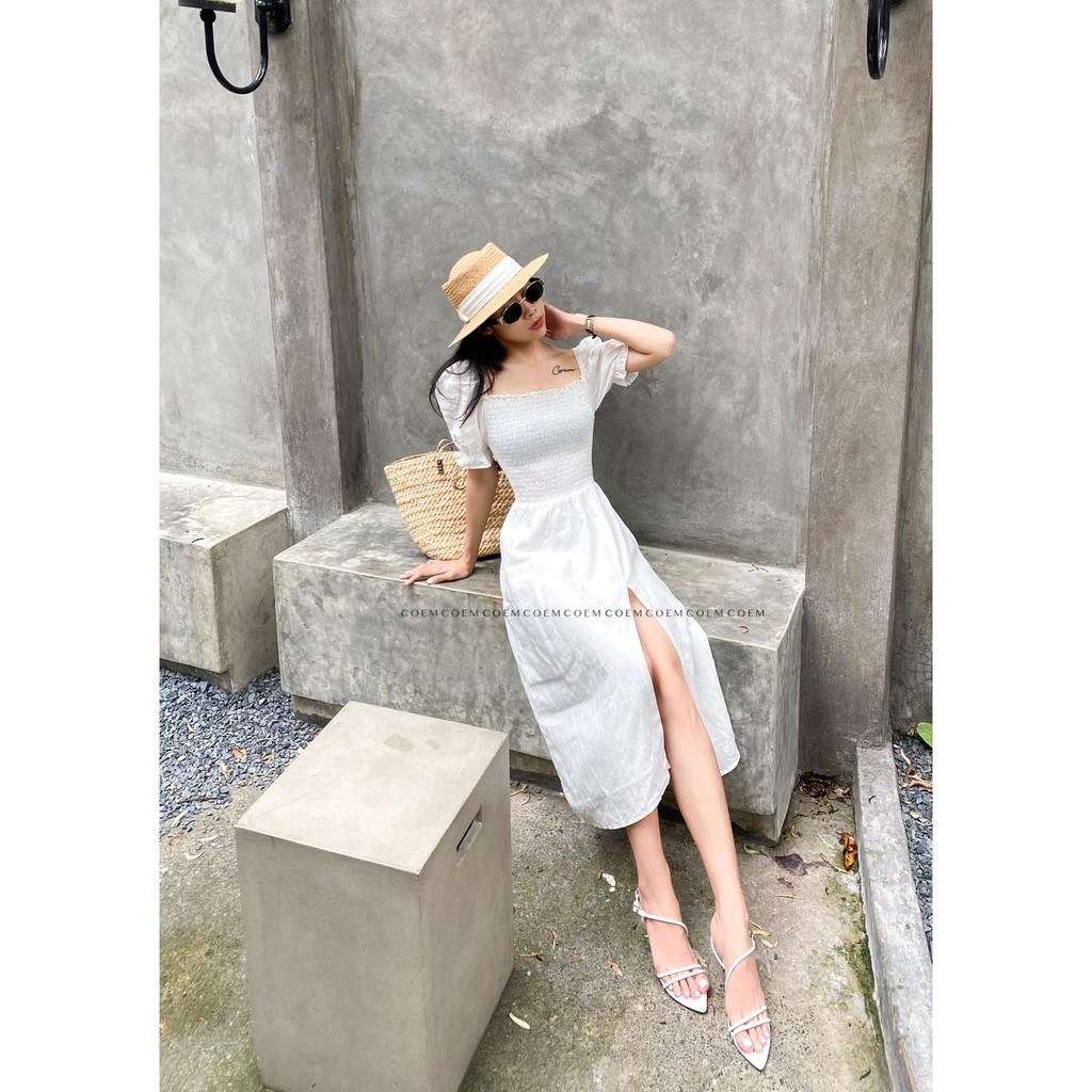 299k Đầm Xẻ Tà Tay Phồng Cao Cấp - Chất Liệu Linen Premium Cao Cấp - Thích Hợp Mọi Lúc - CO EM