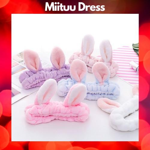 Băng đô tai thỏ băng đô rửa mặt cài tóc vài nhung 3D dễ thương MiituuDress BD1