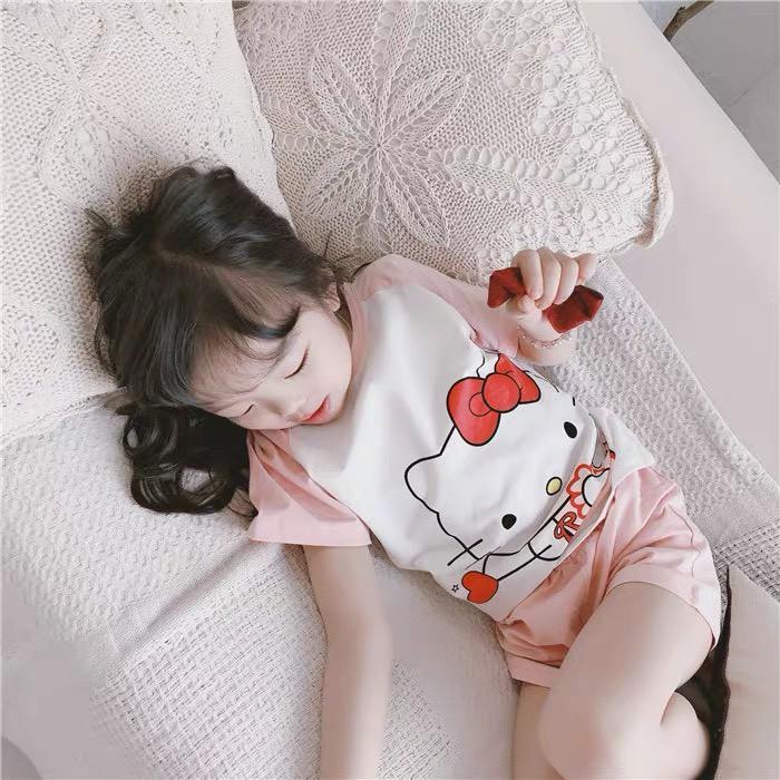 BỘ COTTON MÈO KITTY HỒNG CHO BÉ