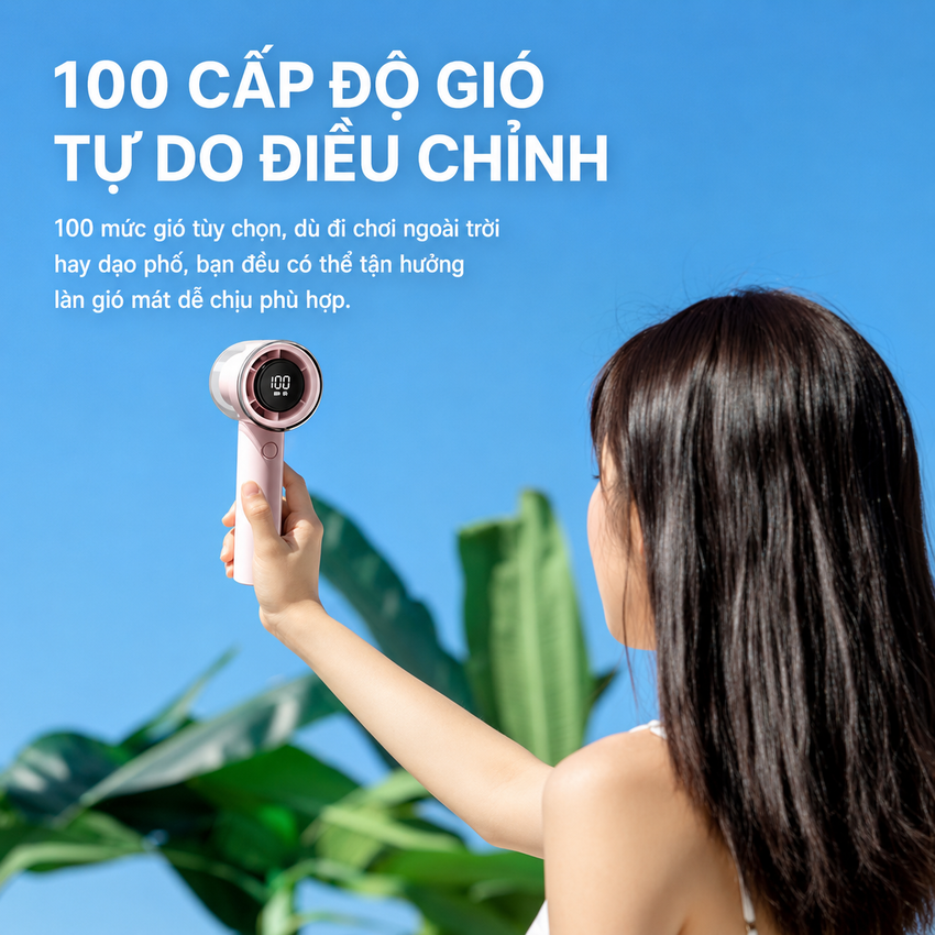 Quạt Mini Cầm Tay Philips USB ACR3242PPF 100 Cấp Độ Gió Pin Sạc 3000mAh Chính Hãng Hà Lan. HÀNG CHÍNH HÃNG