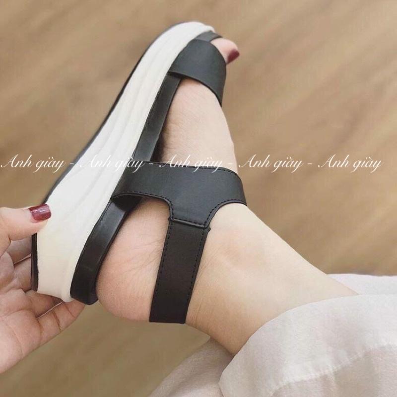 SD19 - Sandal xuồng quai ngang da lì đế bằng 4p nhẹ êm hàng xuất, đế kháng nước,3 màu đen, kem ,trắng ảnh thật kèm video