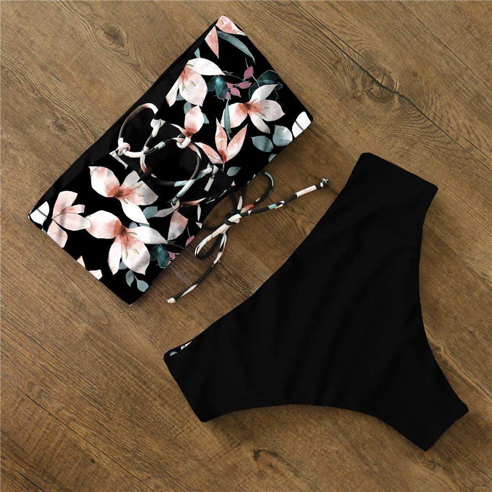 Bikini 2021 Đồ Bơi Đồ Bơi Nữ Váy In Hình Cao Cấp Bikini Bộ Chéo Lưng Bandeau Áo Tắm Nữ Mặc Đi Biển Biquini