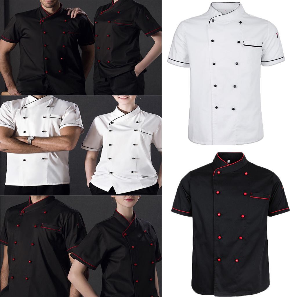 Chef Jacket Uniform Short Sleeve Hotel Kitchen Chefwear Cook Coat