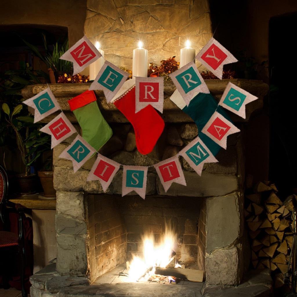 Merry Christmas Burlap Bunting Banner Garland Sign For Christmas