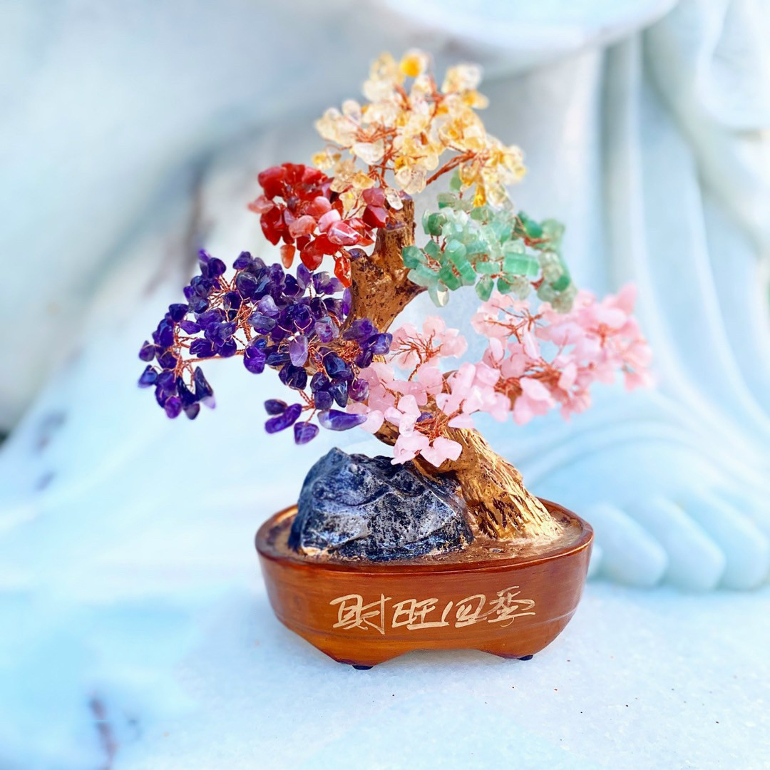 Cây Tài Lộc size 27cm chất đá Thạch Anh đa sắc tự nhiên dáng cây bonsai