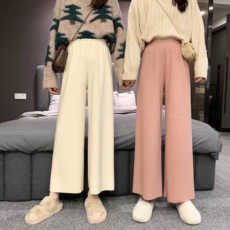 Quần ống rộng nữ chất nhung tăm quần sớ ống xuông cạp chun nhìn chân dài miên man thời trang Banamo Fashion 951