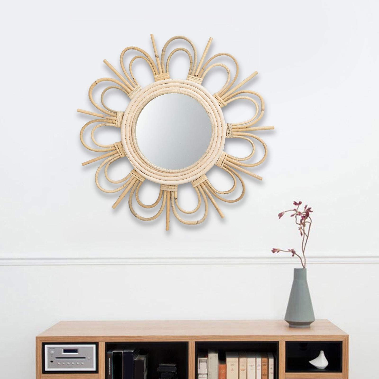 Wicker Rattan Decorative Wall Mirror Wall Mounted for Apartment Entryway