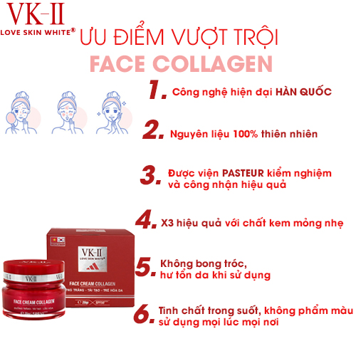 Kem dưỡng trắng, tái tạo và trẻ hóa da VK-II Love Skin White Face Cream Collagen 20g