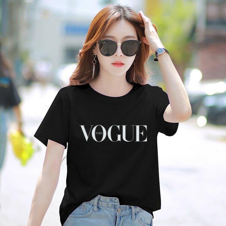 Áo thun nữ cổ tròn form rộng thun cotton 4 chiều phong cách Hàn Quốc in chữ Vogue ( ANU018 )