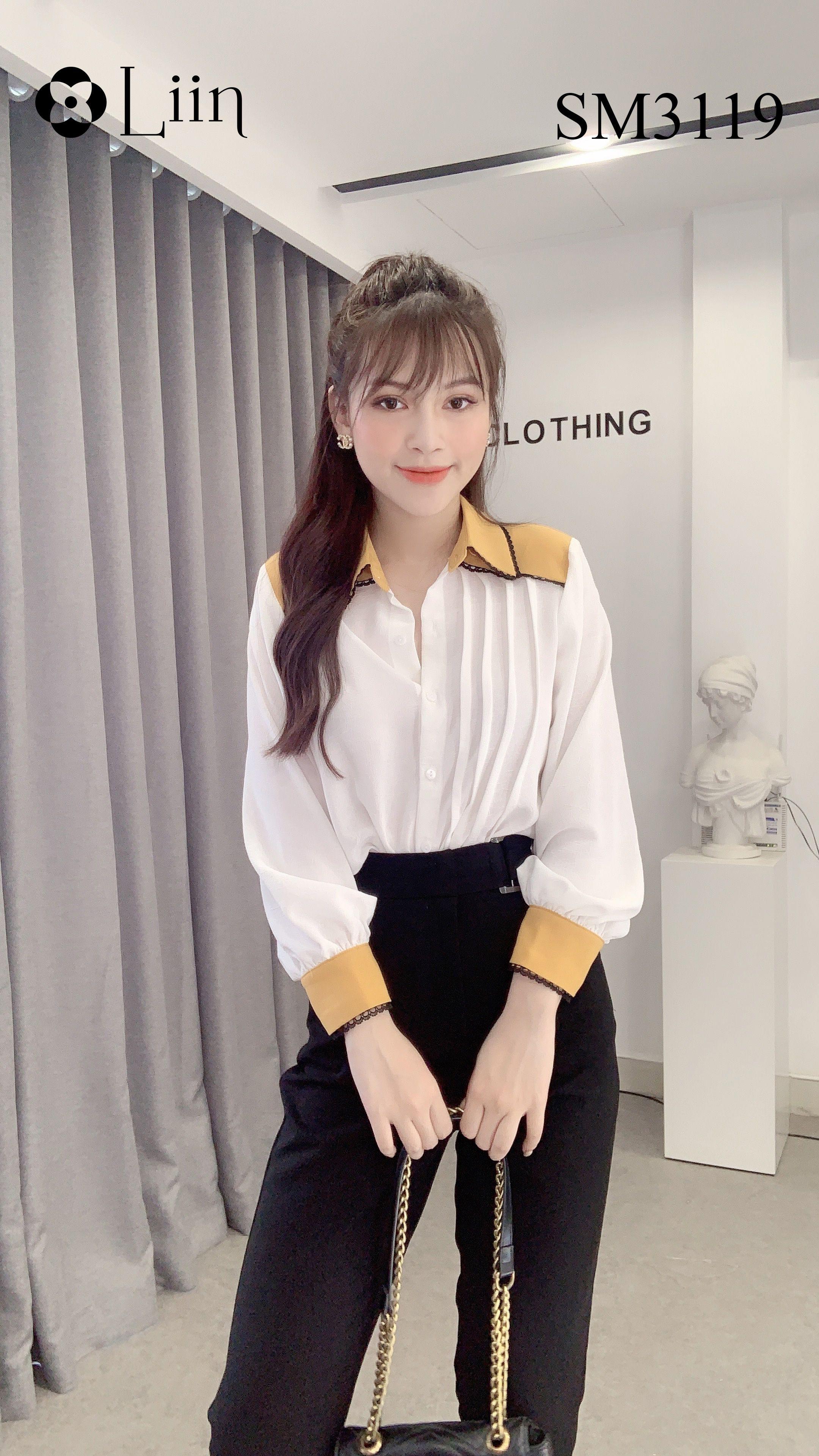 Mua Áo sơ mi nữ màu Trắng Cổ Vàng phối viền bèo xinh xắn LINBI SM3119 Mua Áo Sơ Mi Nữ Màu Trắng Cổ Vàng Phối Viền Bèo Xinh Xắn Linbi Sm3119