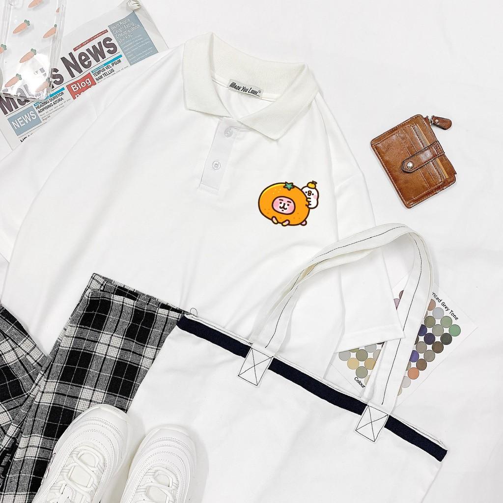 Polo Áo Thun Có Cổ Tay Lỡ Unisex THỎ QUẢ CAM Form Rộng Ulzzang