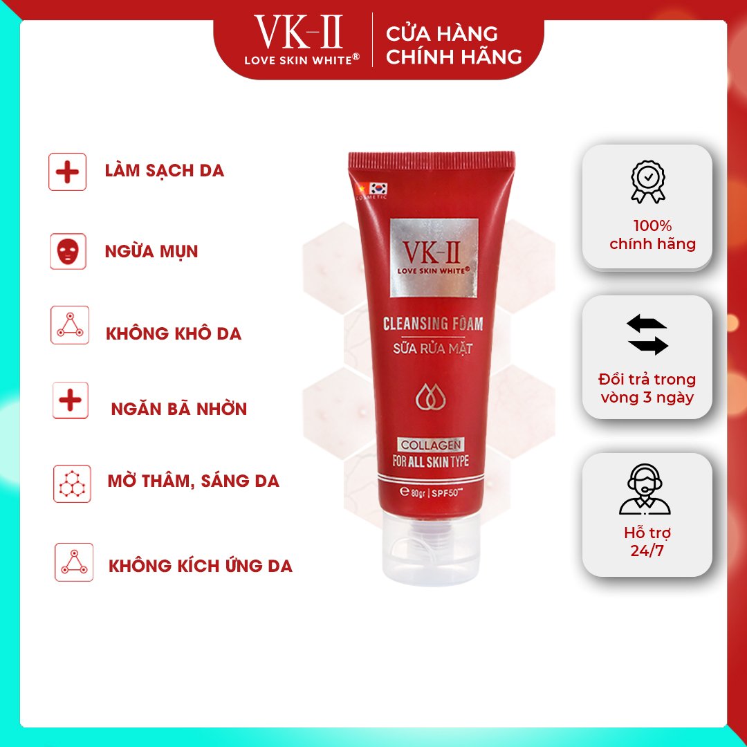 Sữa rửa mặt VK II Cleasing Foam Collagen Love Skin White 80ml