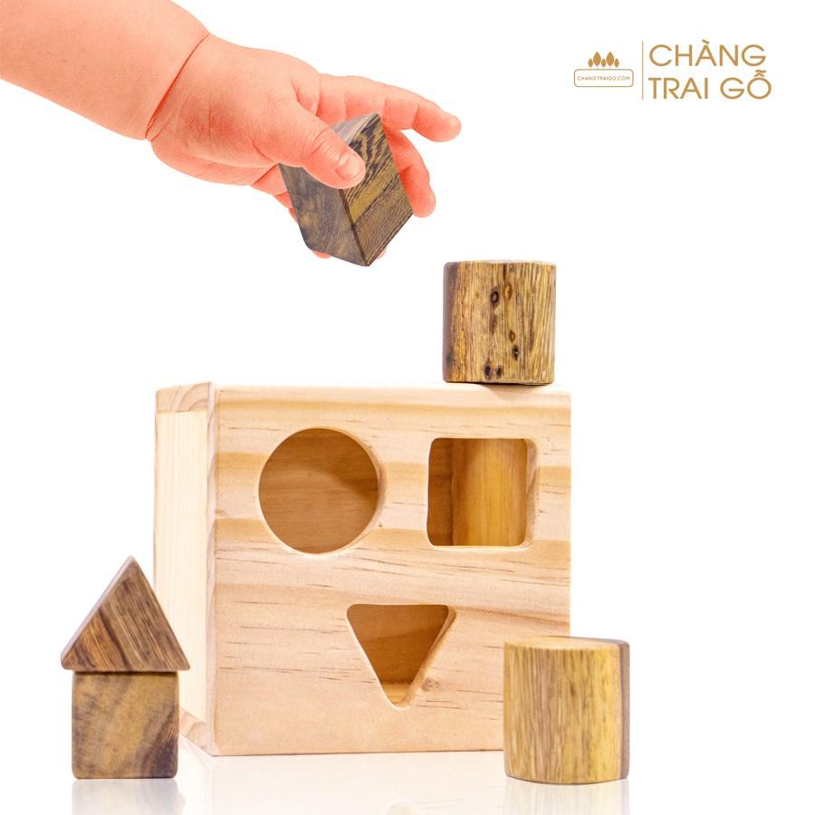 Hộp thả hình khối gỗ Bộ giáo cụ học tập trẻ em - Khối Tròn, Vuông, Tam Giác