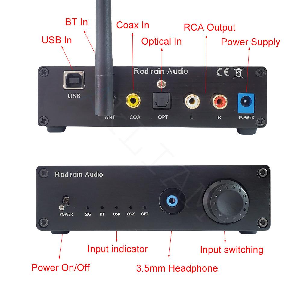 Rod Rain Audio Dual PCM1794 DAC QCC5125 Thẻ USB Bluetooth 5.1 Amanero LDAC DSD512 Bộ giải mã âm thanh HIFI Bộ khuếch đại tai nghe 600Ω