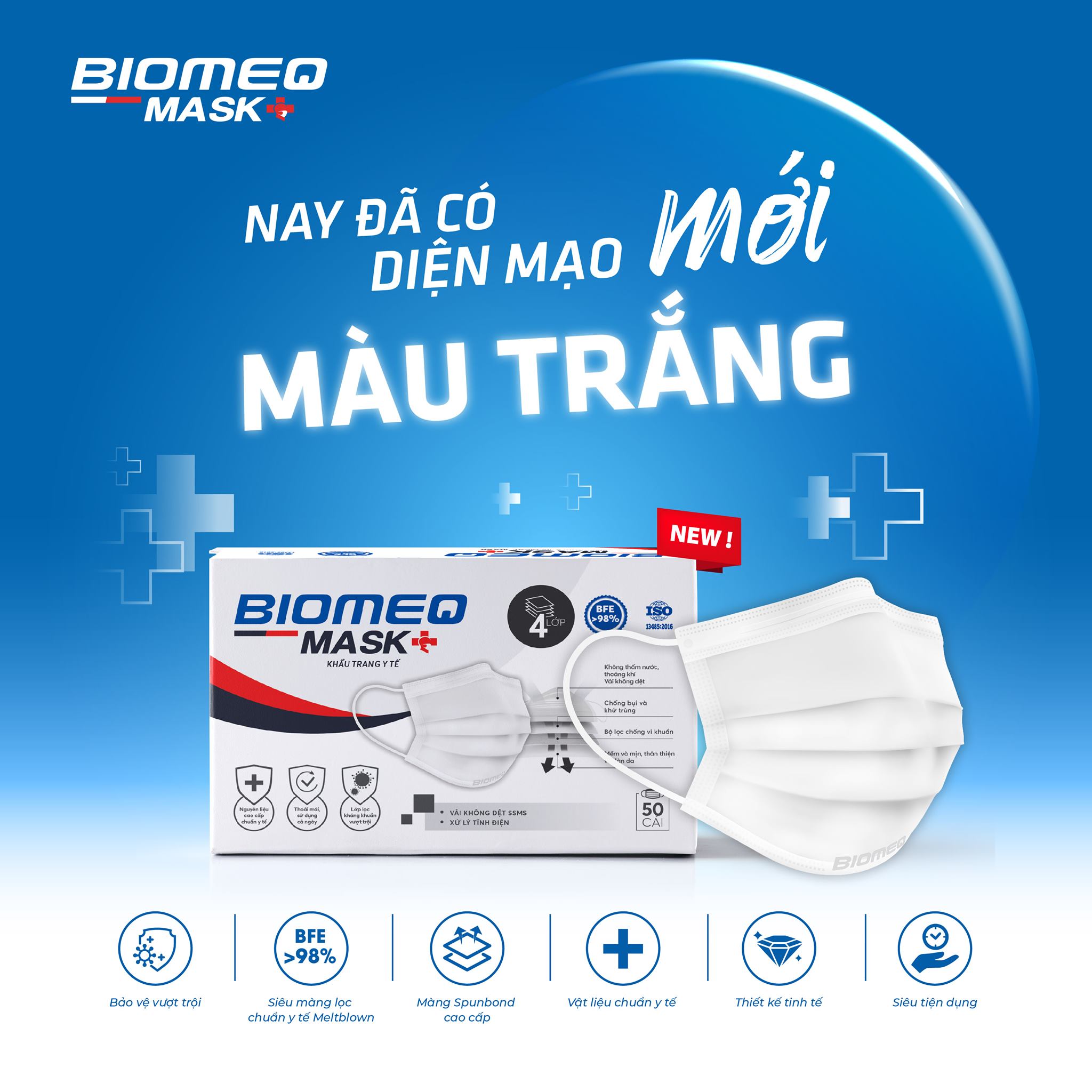 Hộp 50 khẩu trang y tế 4 lớp KHÁNG KHUẨN BIOMEQ cao cấp ( CÓ KIỂM ĐỊNH)