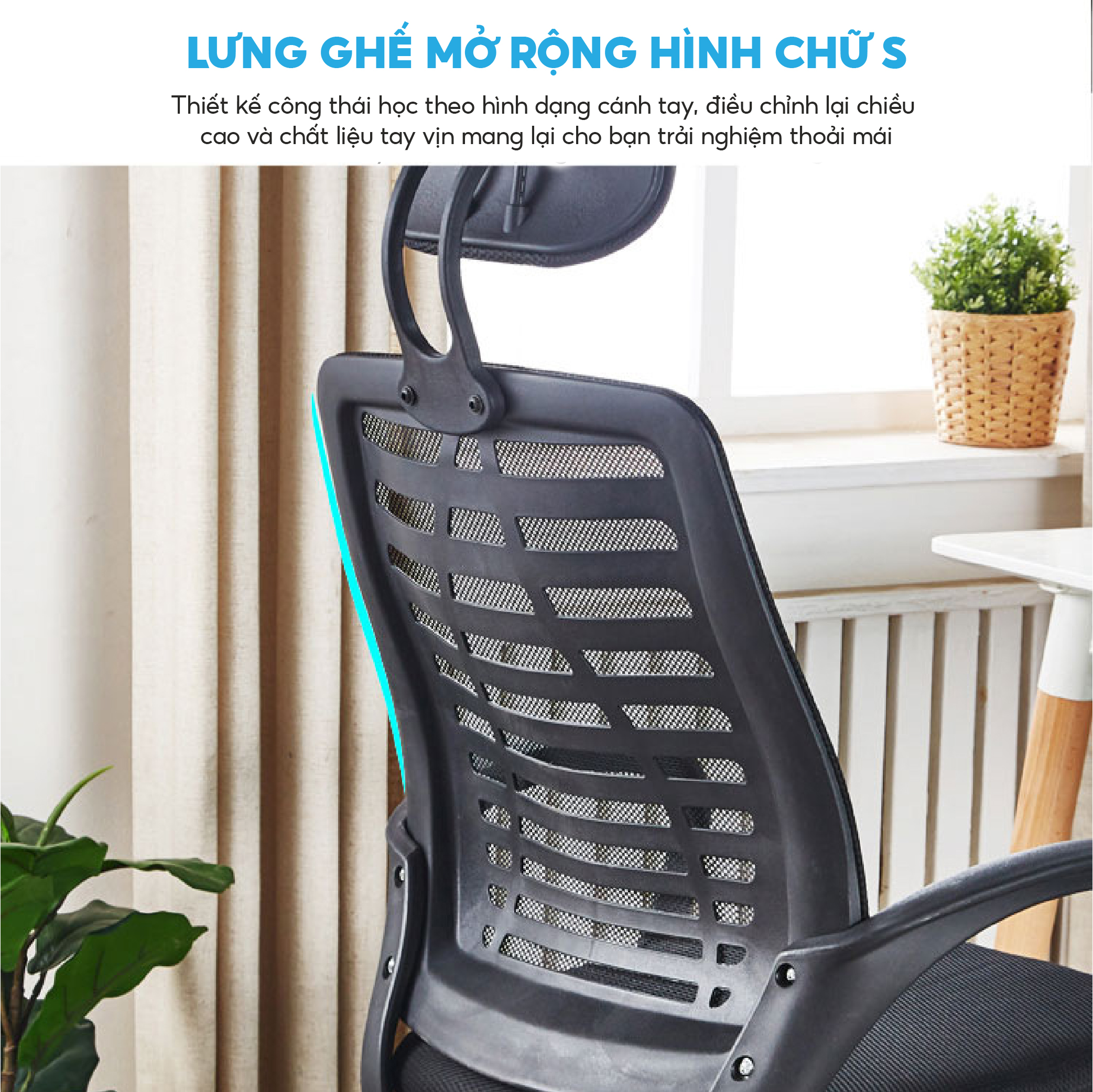 Ghế Xoay Văn Phòng Cao Cấp Takara Lưng Vải Lưới Thoáng Khí VPX-12, Có Tựa Đầu Nệm Lưng
