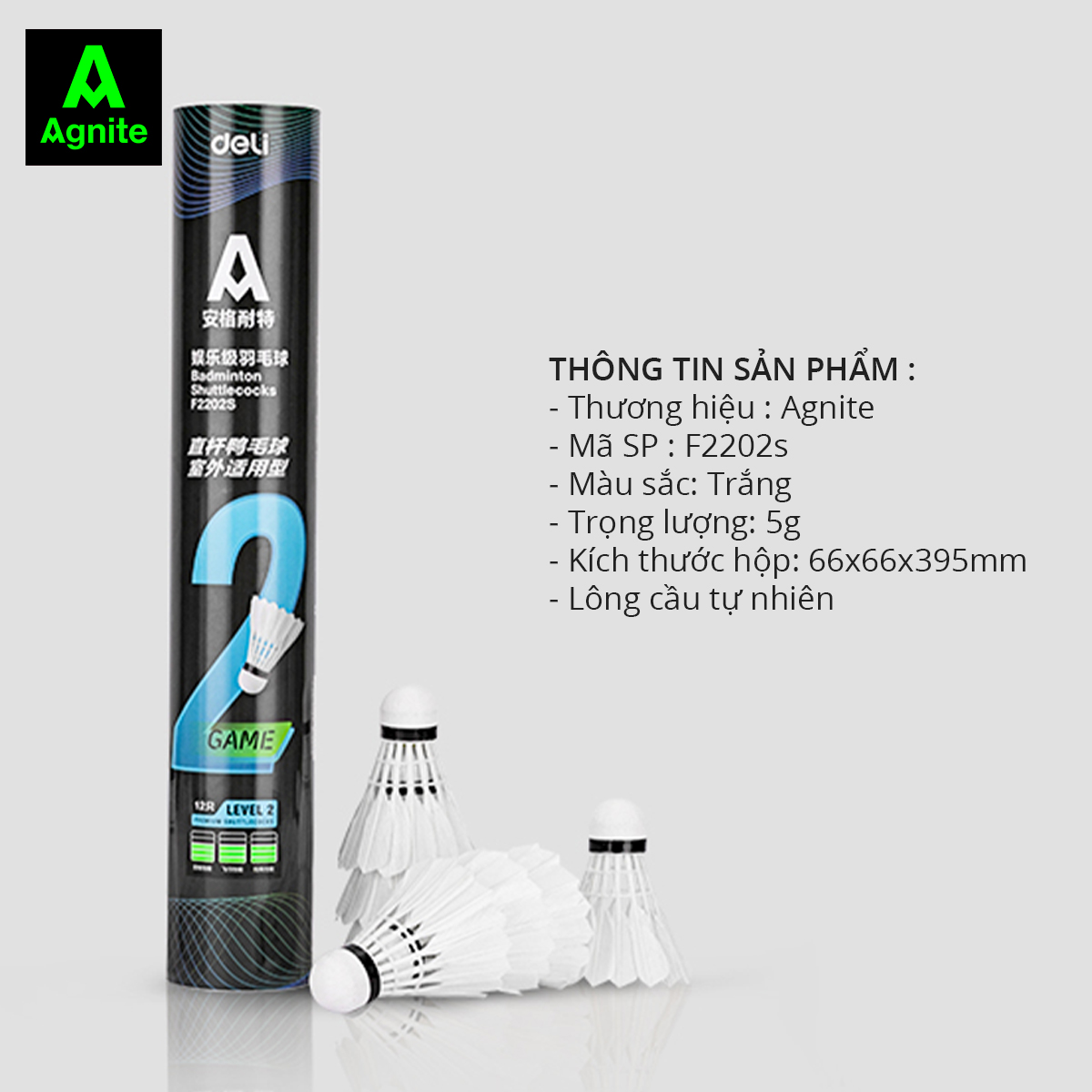 Hộp cầu lông Agnite 12 quả - Phù hợp thi đầu và luyện tập - Hàng chính hãng - F2202S