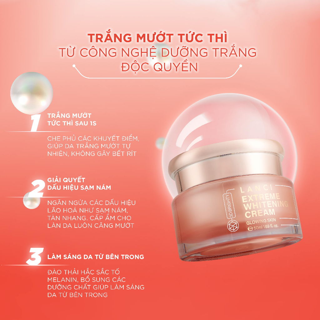 Bộ đôi Kem Dưỡng Trắng 50ml và Sữa Rửa Mặt 100g LANCI giúp dưỡng trắng và làm sạch da