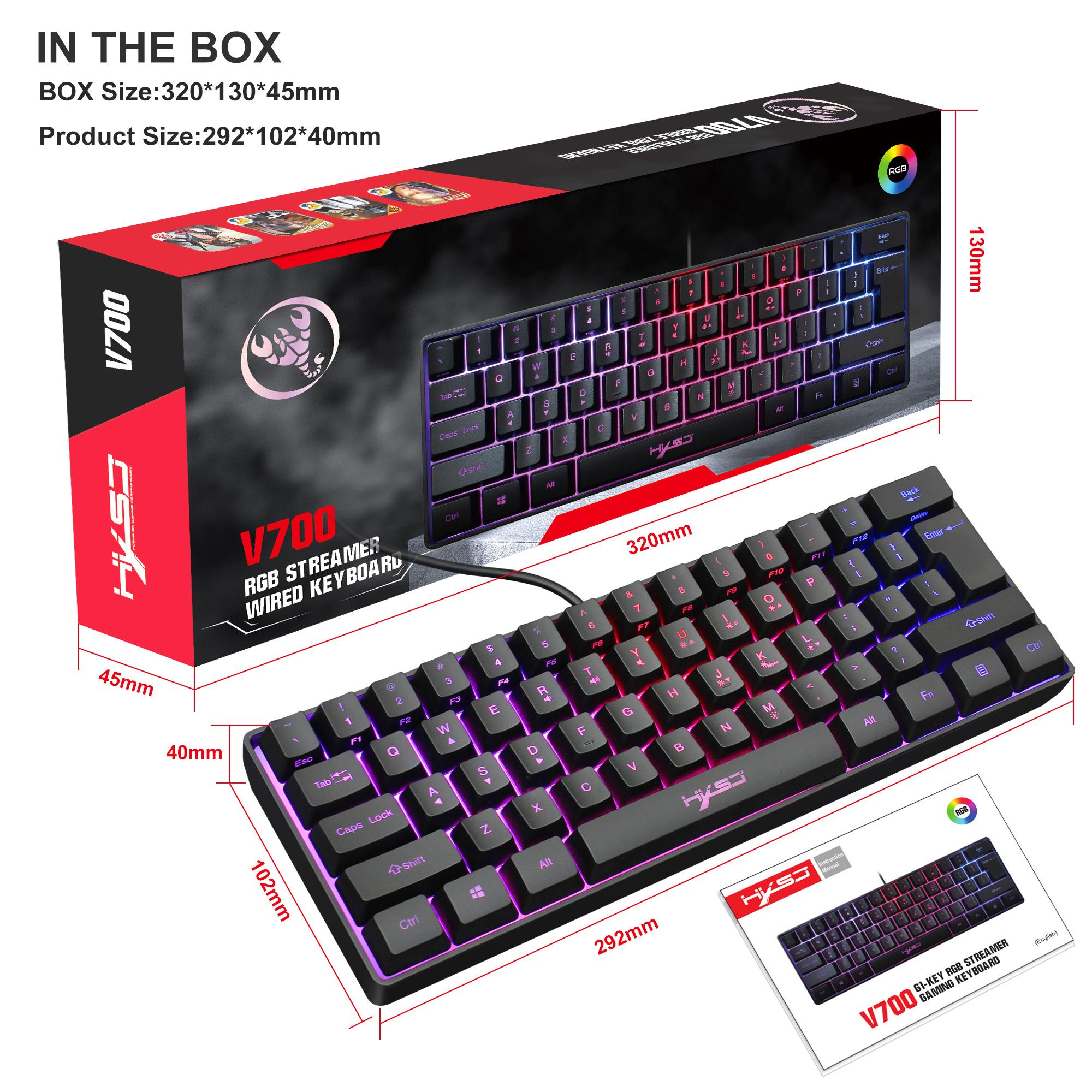 Mini Keyboard 61-key Rgb Lighting Usb Wired Abs Computer Gaming Keyboard