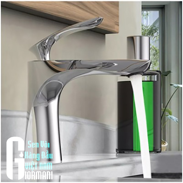 Vòi lavabo, bồn rửa mặt nóng lạnh kiểu dáng lá liễu bằng đồng mạ inox 20cm dành cho bàn đá - Đủ dây