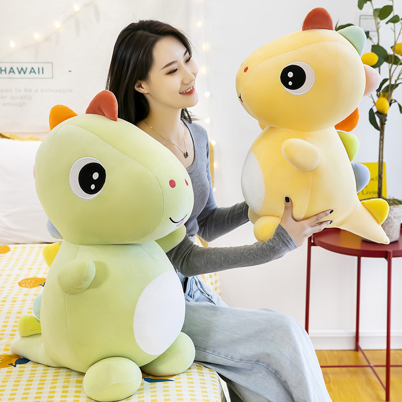 Gấu Bông Khủng Long Mắt Lồi Chibi Đứng Vây 7 Màu Dễ Thương Cho Bé (25cm---&gt;75cm) Vải Miniso Siêu Mềm Mịn, An Toàn (Tặng Kèm 1 Ví Da 12 Ngăn Đựng Thẻ ATM, CCCD)