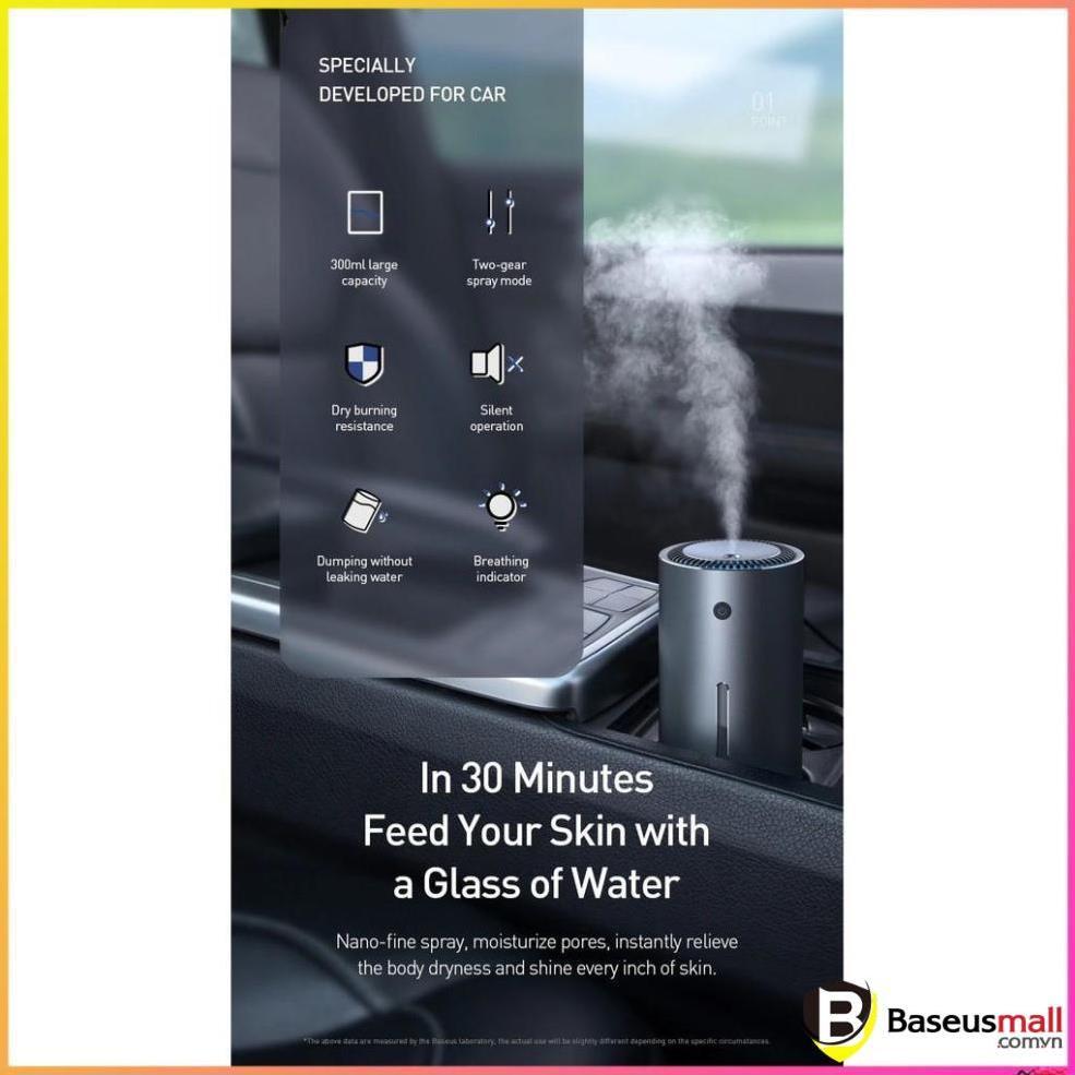 Máy phun sương tạo ẩm chuyên dùng cho xe hơi Baseus Moisturizing Car Humidifier (300ml, Alloy Air Humidifier Aroma) - Hàng chính hãng