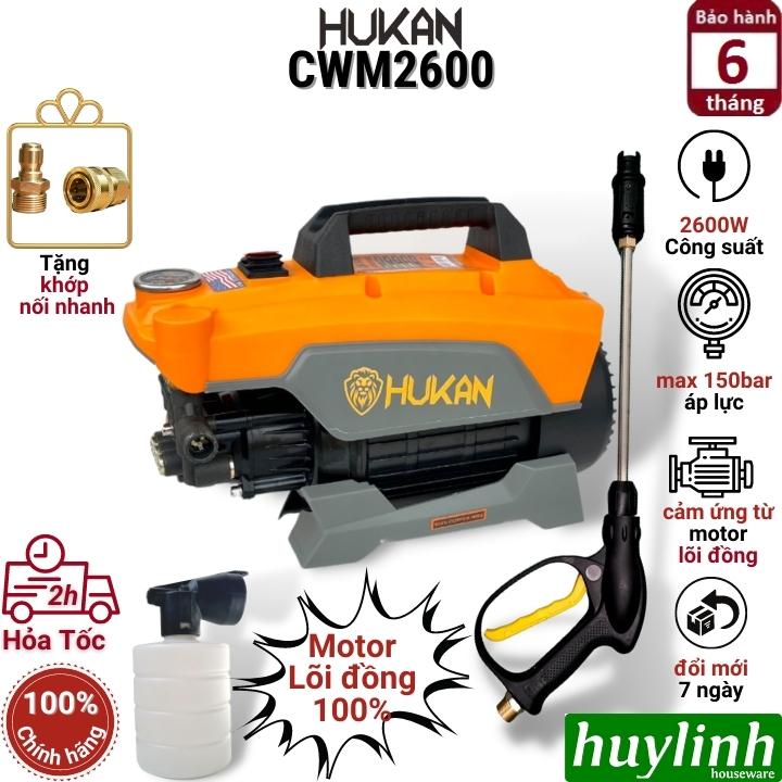 Máy xịt rửa xe Hukan CWM2600 - Công suất 2600W - Áp lực 150 bar - Motor lõi đồng 100% - Tặng khớp nối nhanh đầu ra