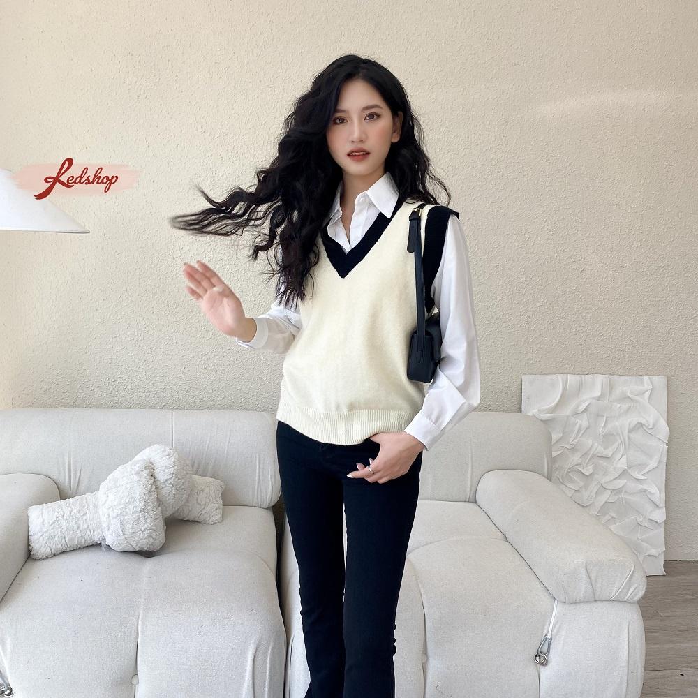 Áo len gile cổ V viền đen phong cách Hàn Quốc Red Shop 29945
