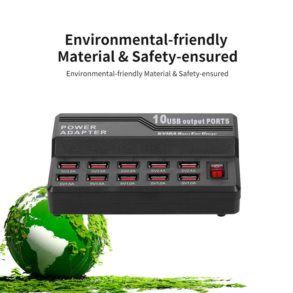 Bộ sạc thông minh với 10 cổng USB đa năng