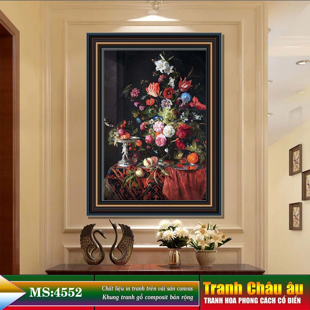 Tranh hoa treo tường phong cách cổ điển Châu âu. Tranh in trên chất liệu vải canvas cao cấp, khung gỗ composit. MS 4552