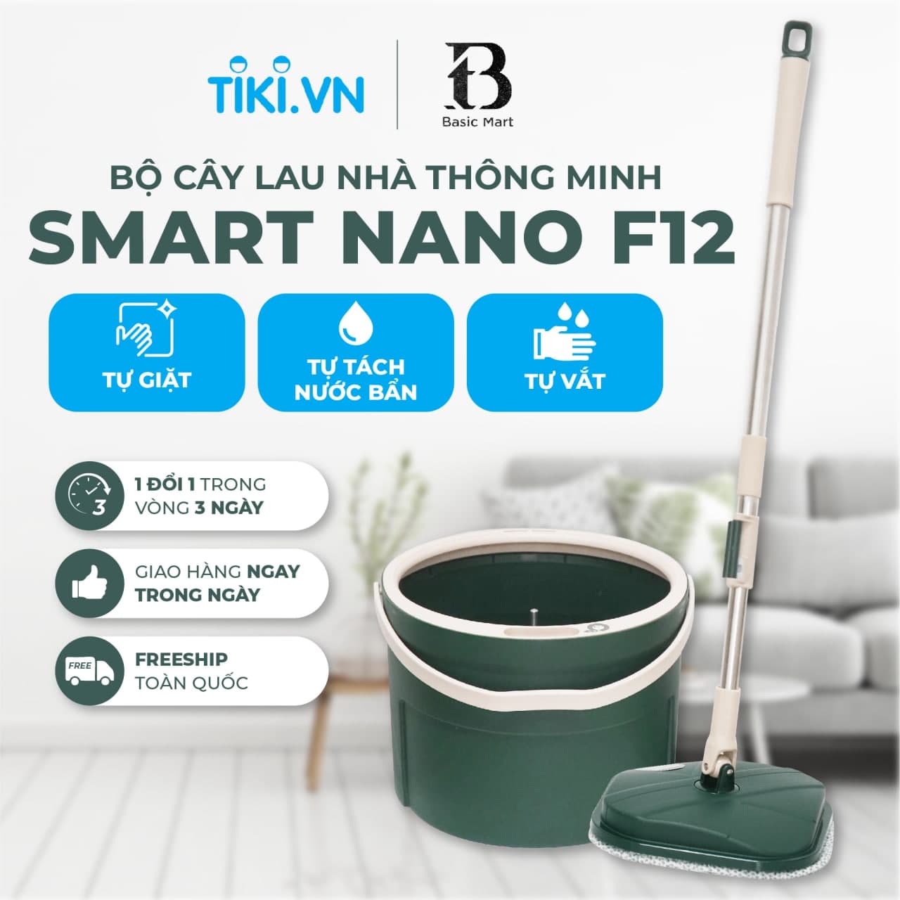 Tự Động Tách Nước Bẩn Cây, Chổi Lau Nhà Thông Minh Smart Nano F12