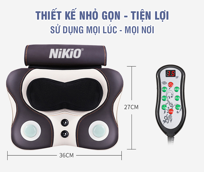 Máy (gối) massage đấm và xoa bóp lưng cổ vai gáy Nikio NK-136AC - Dùng được trên ô tô, 3 chế độ mát xa hỗ trợ trị đau nhức mỏi