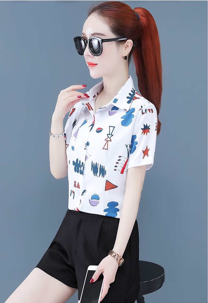 Áo sơ mi nữ công sở ngắn tay họa tiết độc lạ, cuốn hút CS69