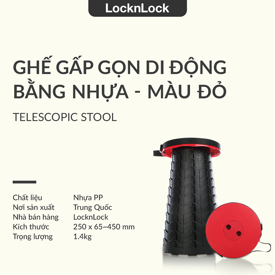 Ghế gấp gọn di động bằng nhựa Lock&amp;Lock LHI519RED - Màu đỏ