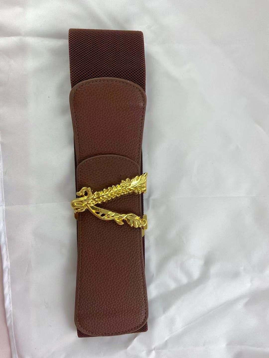 2021 Thiết Kế Mới Sang Trọng Nữ Cổ Thắt Lưng Ong Và Chữ Cái Khóa Vàng Oversize Thun Co Giãn Rộng 7Cm Quần Jean Thắt Lưng