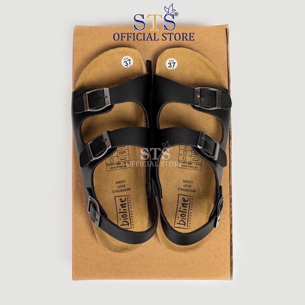 Dép sandal quai ngang Birken quai hậu đế trấu 3 lớp Da PU cao cấp unisex nam nữ STPU02