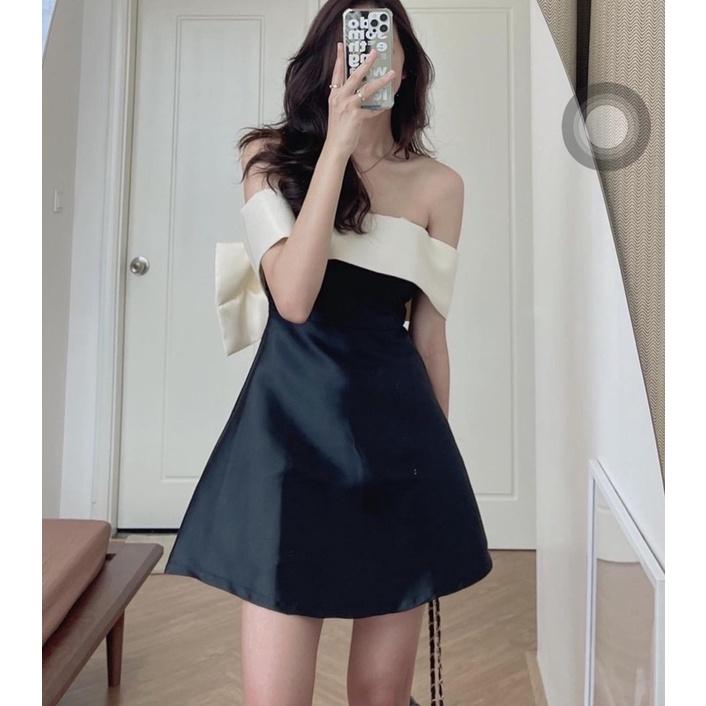 Đầm trễ vai gập vạt nơ lưng