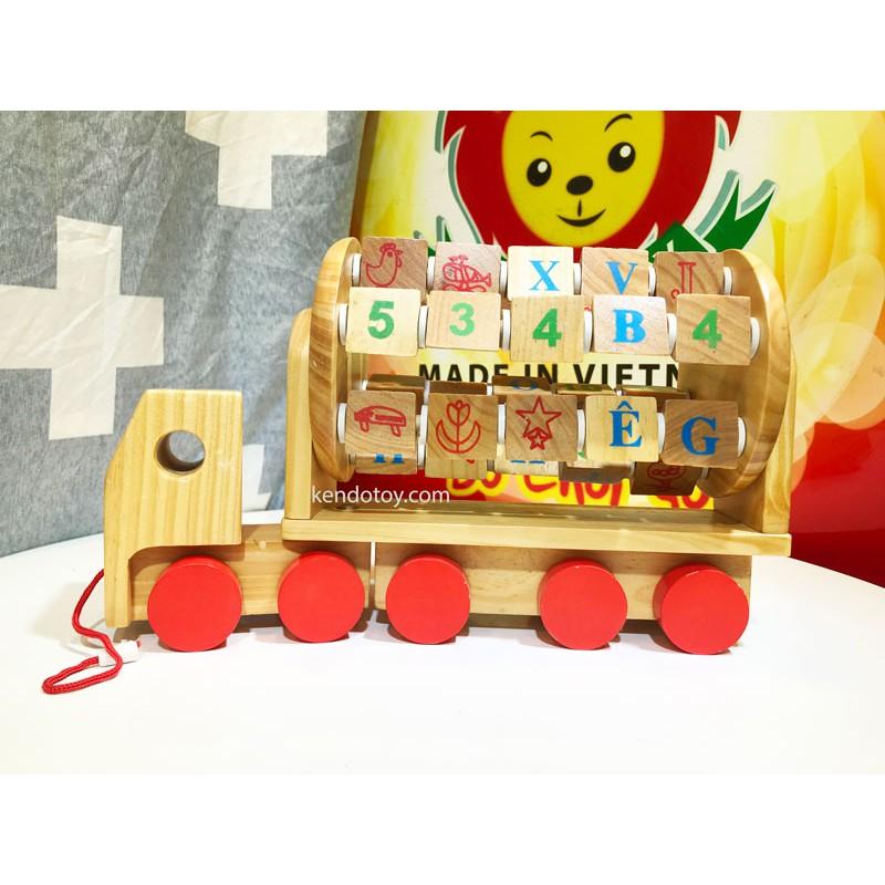 Xe tải học chữ và số đồ chơi gỗ tự nhiên cho bé thông minh