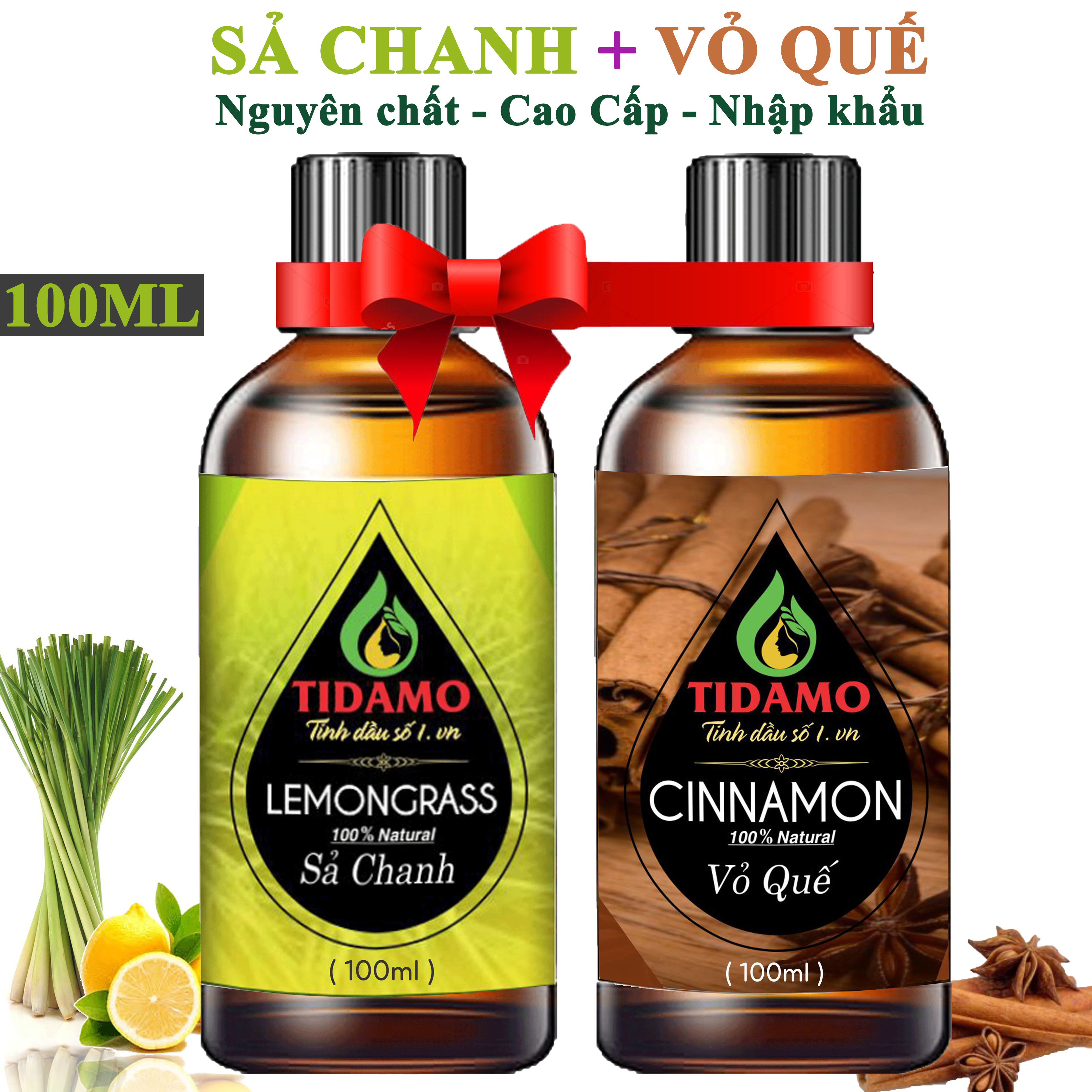 Combo 2 Tinh Dầu Sả Chanh 100ML + Tinh Dầu Vỏ Quế 100ML Nguyên Chất Nhập Khẩu - Tinh Dầu TIDAMO Xông Phòng Giúp Thư Giãn, Thơm Phòng, Bảo Vệ Sức Khỏe và Đuổi Muỗi