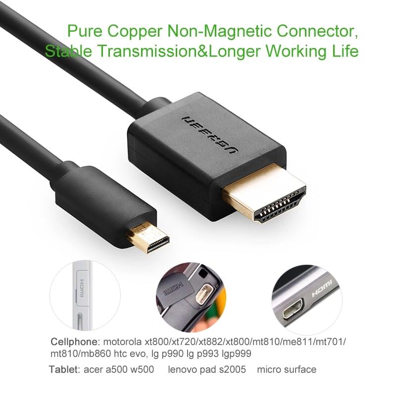 Ugreen UG30102HD127TK 1.5M màu Đen Cáp chuyển đổi Micro HDMI sang HDMI thuần đồng - HÀNG CHÍNH HÃNG