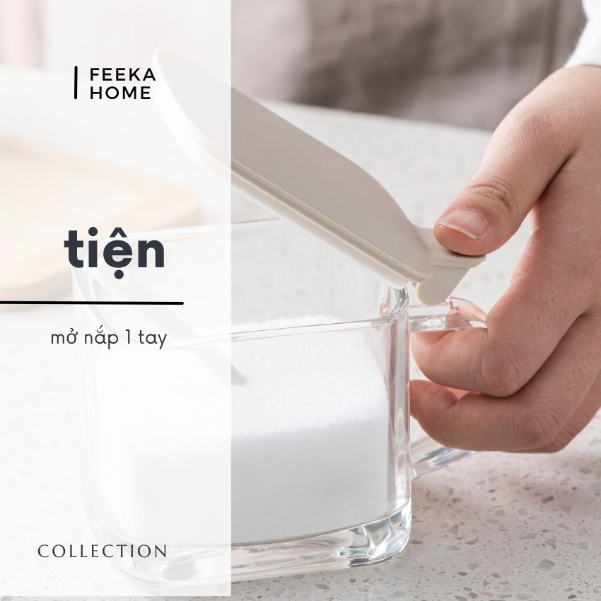 Hũ Đựng Gia vị Thủy Tinh Kèm Thìa FEEKA 300ml Cao Cấp