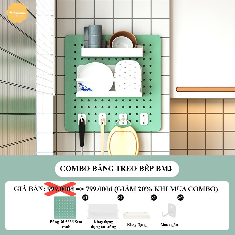 Pegboard kim loại sơn cao cấp không rỉ Dola Home dán trên nền gỗ, gạch, đá để muỗng thớt bát đĩa, giá úp nồi, dụng cụ bếp
