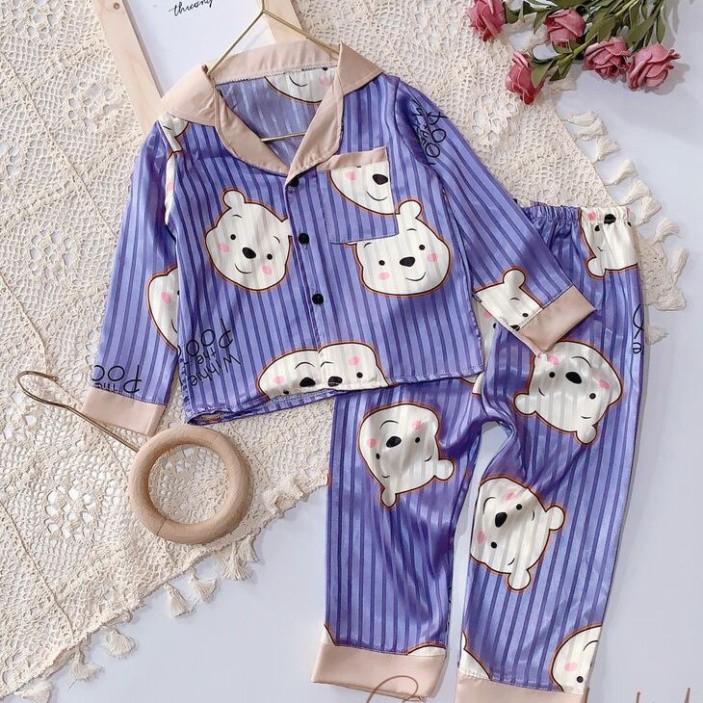 Bộ Ngủ Pijama Dài Tay Cho Bé Chất Lụa Gấm Size 1 - 10 Tuổi - Babi mama