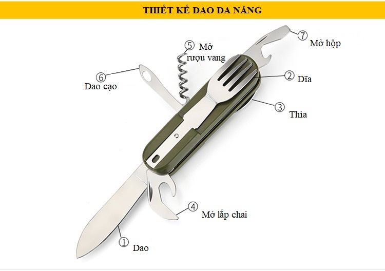 Bộ dụng cụ Đa Năng Bỏ Túi 7 Món tiện dụng bỏ túi cắm trại dã ngoại sinh tồn có túi đựng