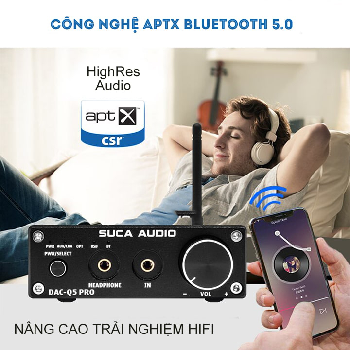 DAC SUCA Q5 PRO - Bộ giải mã âm thanh chất lượng cao 24bit, bluetooth 5.0 - Hàng chính hãng