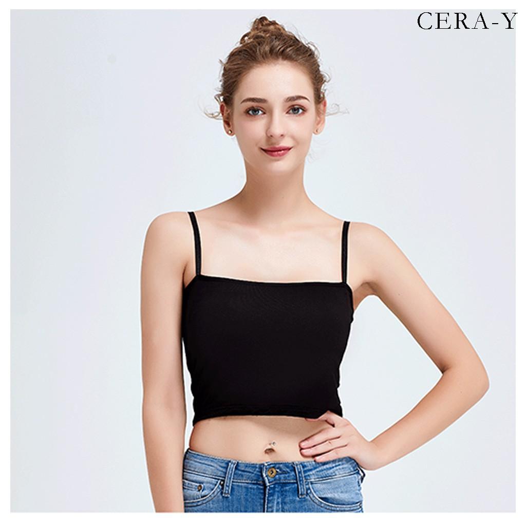 Áo thể thao bra hai dây bản to croptop màu đen CRA018